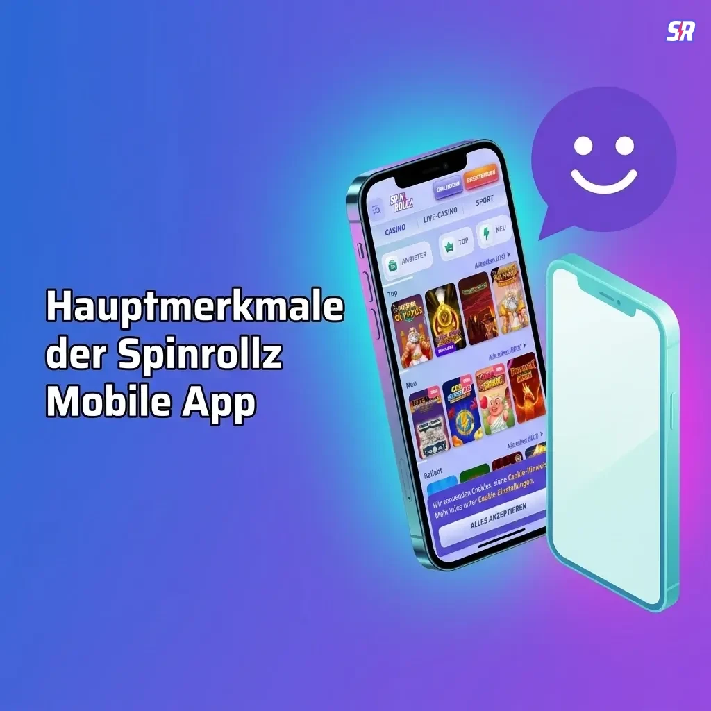 Spinrollz Mobile App Hauptmerkmale: PWA ohne Download, Boni, Sportwetten, Slots & 24/7 Support.