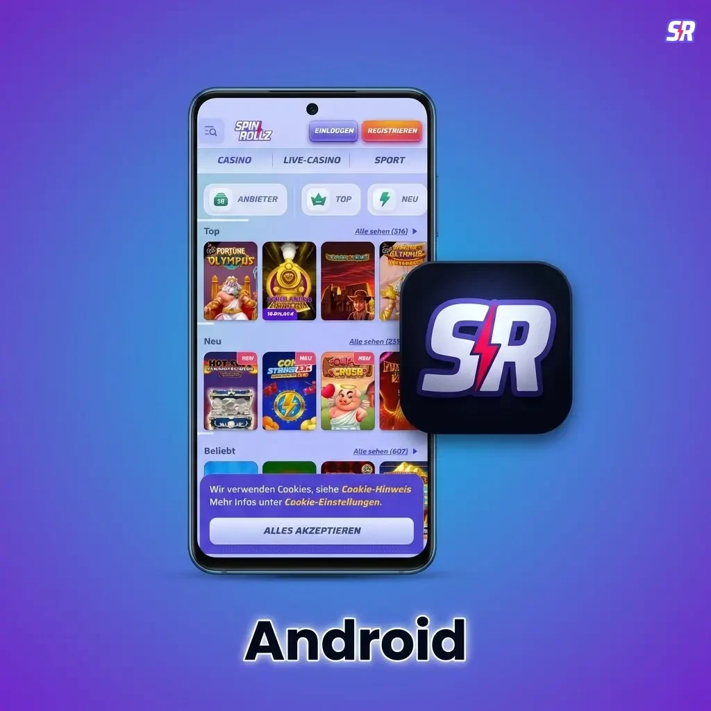 Spinrollz Android-App Installation: APK-Datei herunterladen und auf Android 6.0+ Geräten installieren.