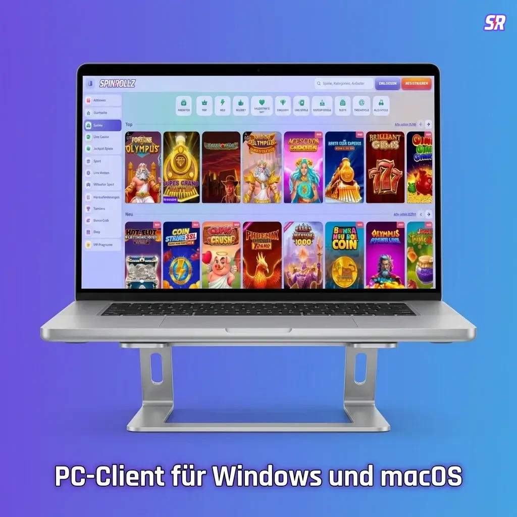 Spinrollz Casino PC-Client für Windows und macOS – Spiele direkt im Browser ohne Download.