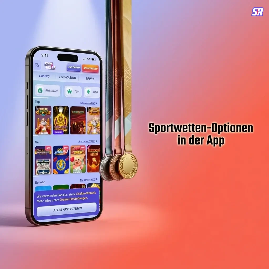 Sportwetten-Optionen in der Spinrollz App: Fußball, Basketball, Tennis, Eishockey und mehr verfügbar.