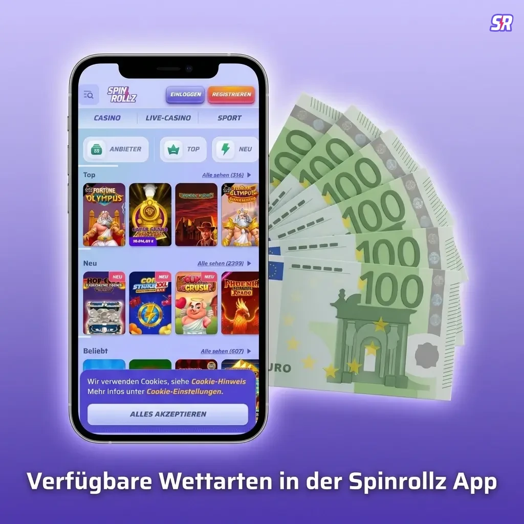 Spinrollz App Wettarten: Einzelwette, Kombiwette, Systemwette, Live-Wette und Handicap-Wette im Überblick.