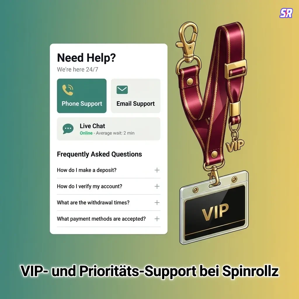Spinrollz VIP-Support: Persönlicher Ansprechpartner für Gold-, Platin- und Diamond-Mitglieder mit Priorität.