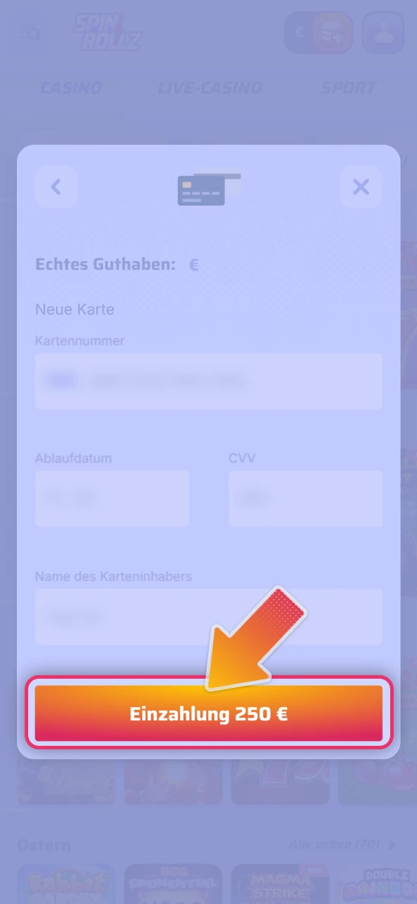 Bestätigen Sie die Zahlung im offizielle Spinrollz System für Boni.