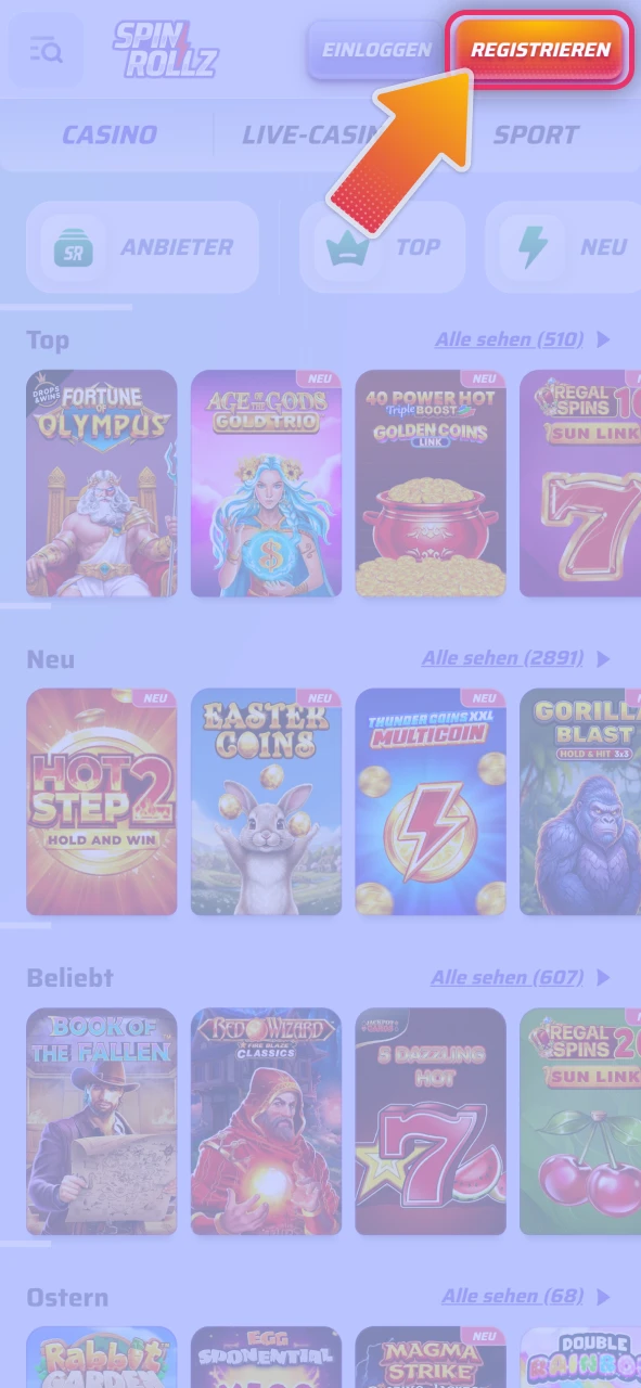 Starten Sie die Anmeldung auf der offizielle Spinrollz Webseite online.