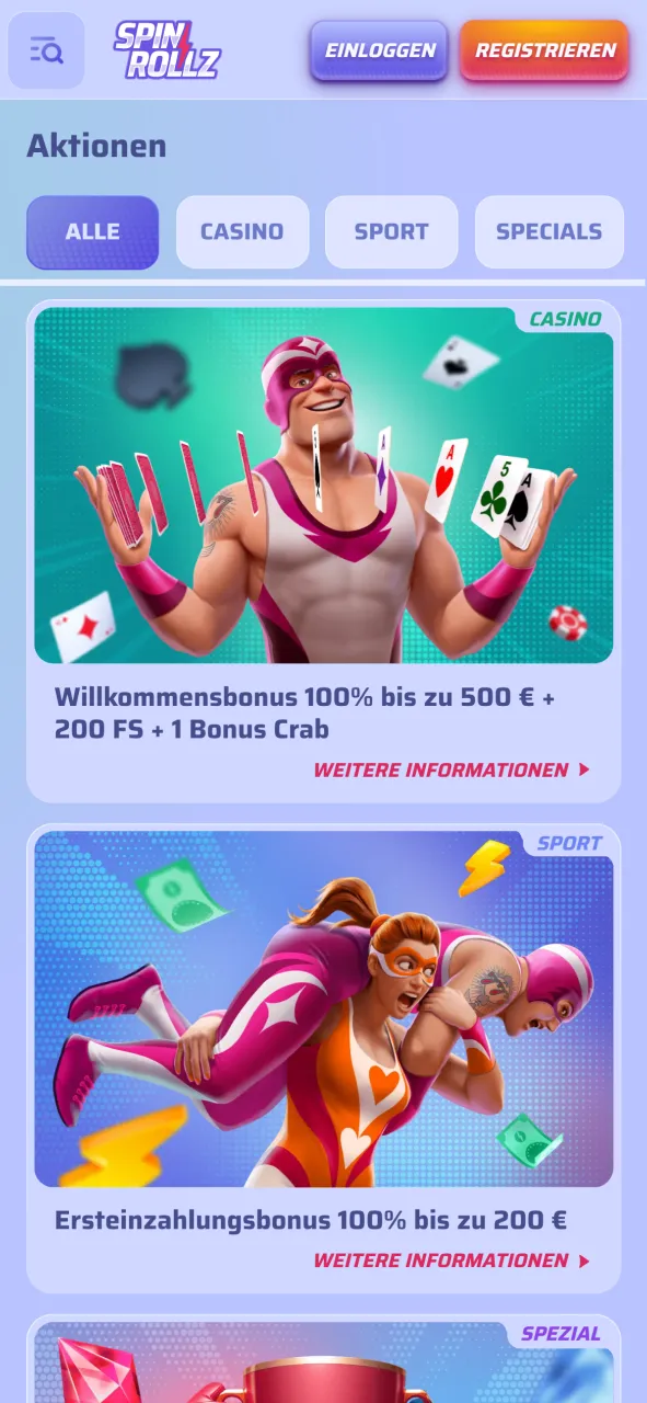Aktivieren Sie mobile Bonusangebote in der offizielle Spinrollz App Version.