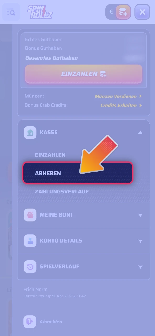 Öffnen Sie den sicheren Kassenbereich über die offizielle Spinrollz Plattform.