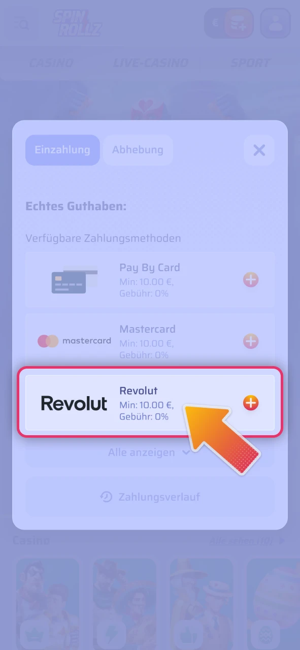 Führen Sie Ihre erste sichere Einzahlung bei offizielle Spinrollz durch.
