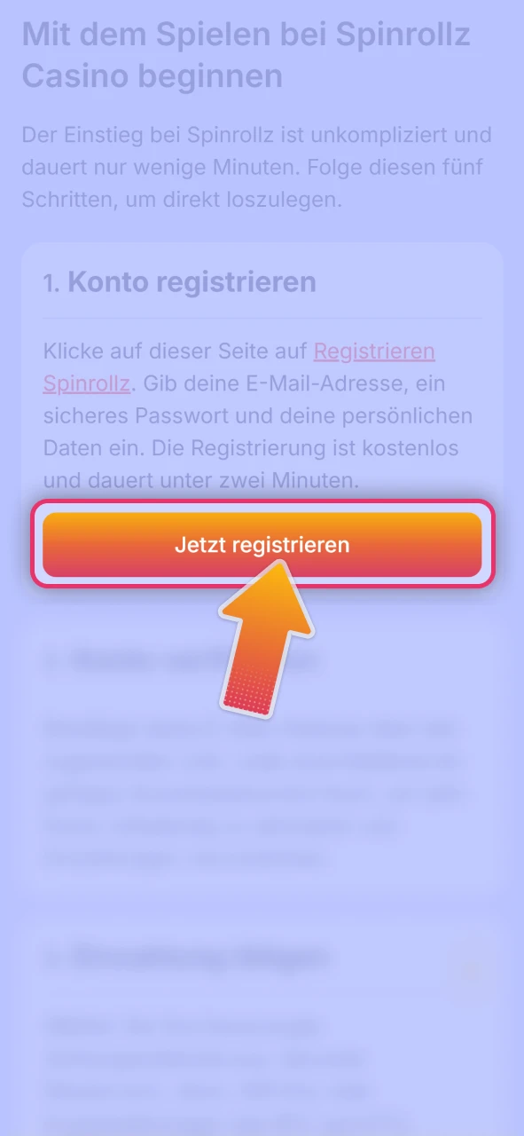 Starten Sie Ihre kostenlose Anmeldung auf der offizielle Spinrollz Plattform.