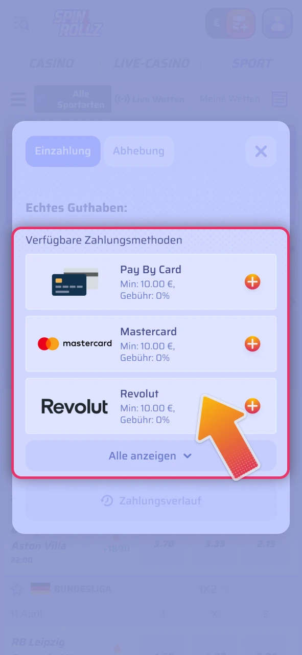 Laden Sie Ihr Wettguthaben im offizielle Spinrollz Kassenbereich sicher auf.
