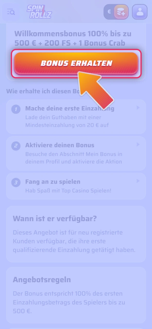 Nutzen Sie den Live Casino Willkommensbonus der offizielle Spinrollz Seite.