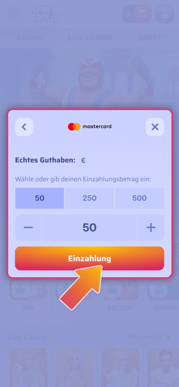 Laden Sie Ihr Live Casino Guthaben bei offizielle Spinrollz auf.