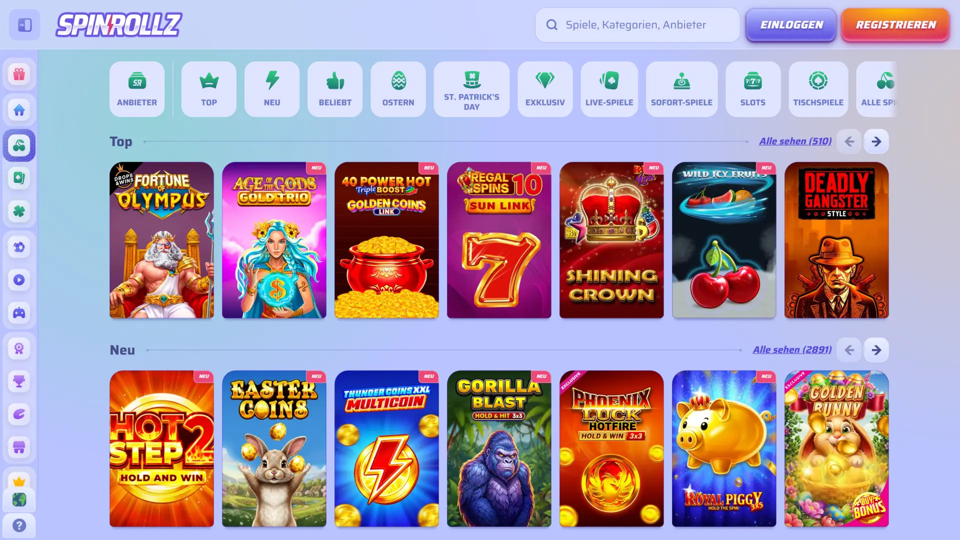 Entdecken Sie tausende moderne Spielautomaten im offizielle Spinrollz Online Casino.
