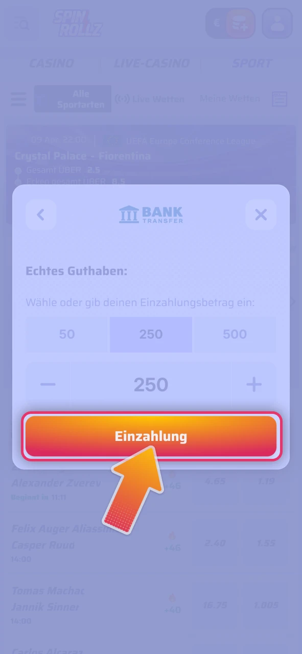 Laden Sie Ihr Wettguthaben im offizielle Spinrollz Kassenbereich sicher auf.